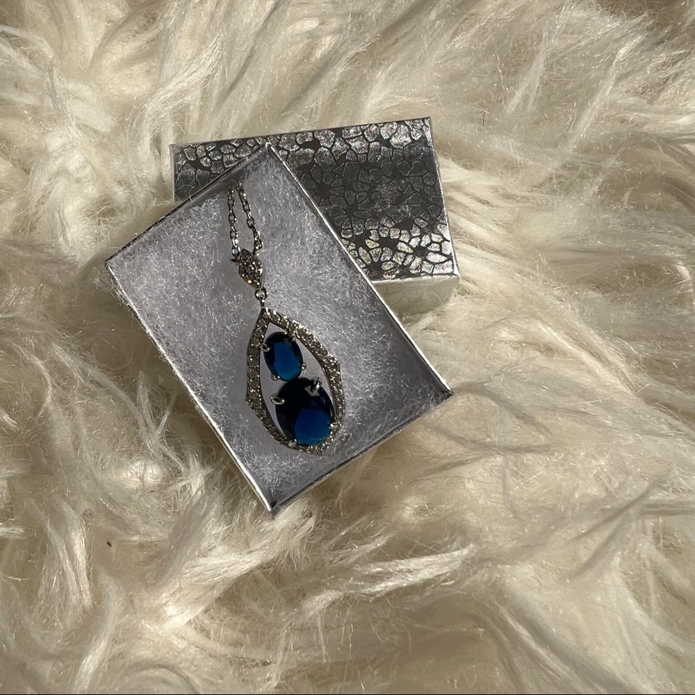 Bomb Party Blue Stone & CZ’s  Necklace